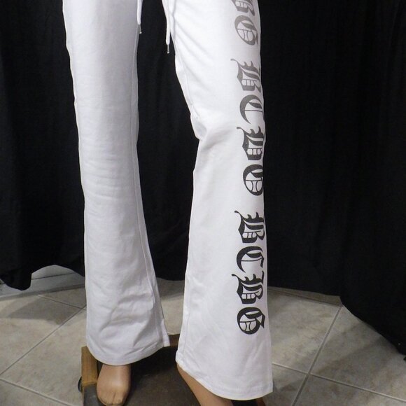 NWT BCBG sz MED LG XL 95% cotton WHITE WITH OMBRE GLITTER LOGO 2PC TRACKSUIT - Picture 2 of 16